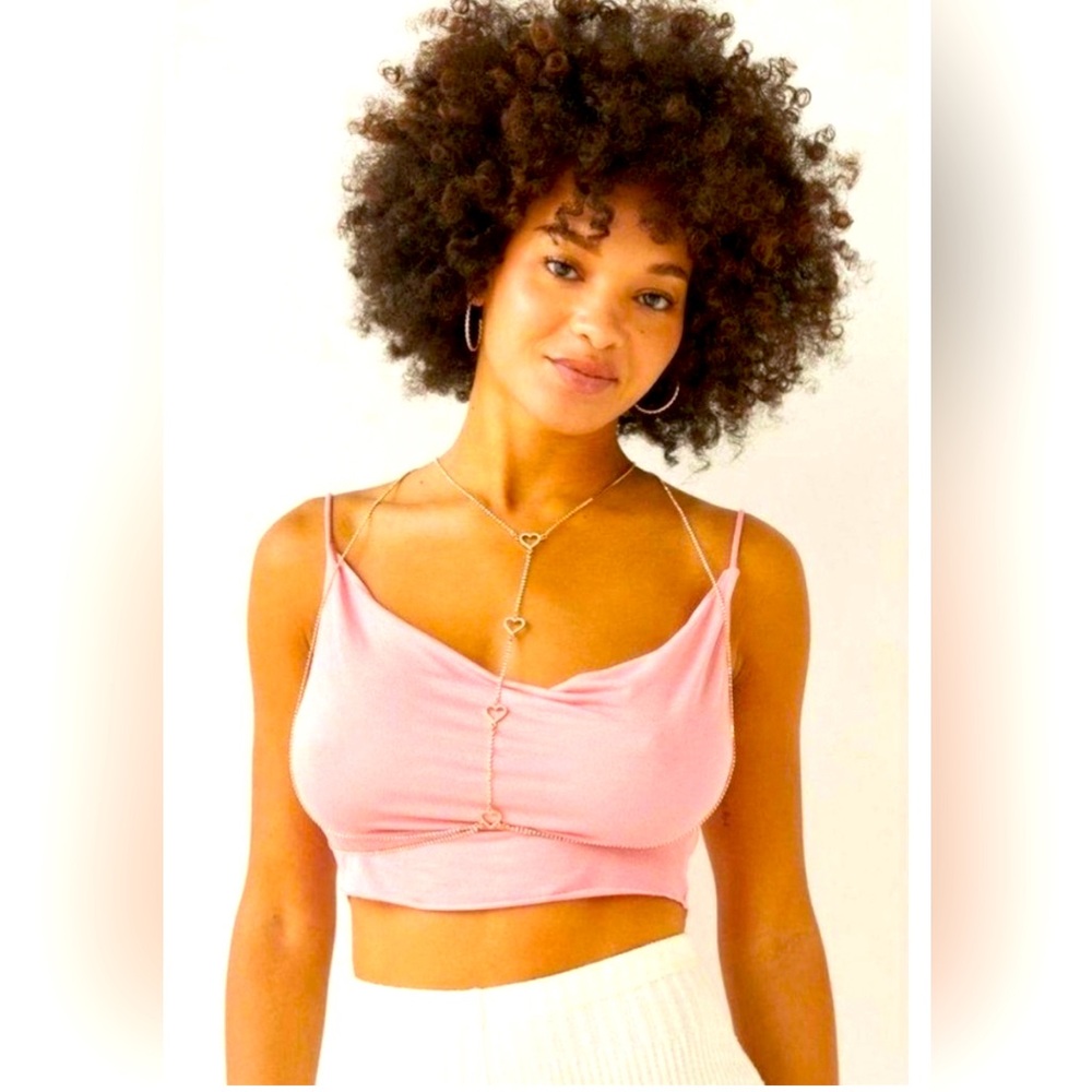 NEW! Urban Outfitters, Rhinestone Heart Body Necklace Chain In Gold- NWT!